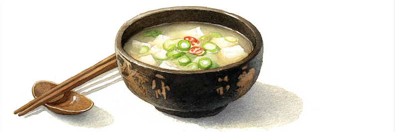 Watercolor of a bowl of pork bone soup