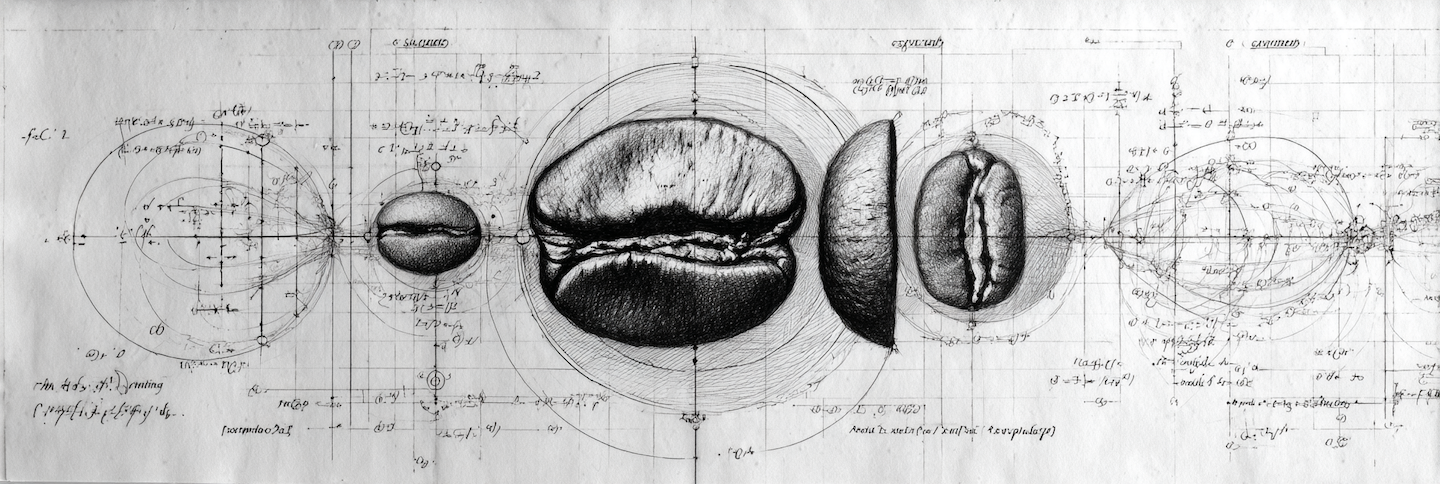 Coffee beans rendered as physics diagrams
